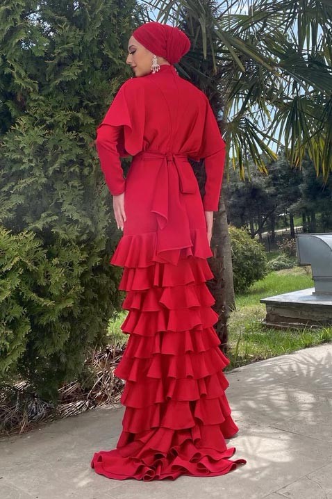 Red Asude Hijab Evening Dress