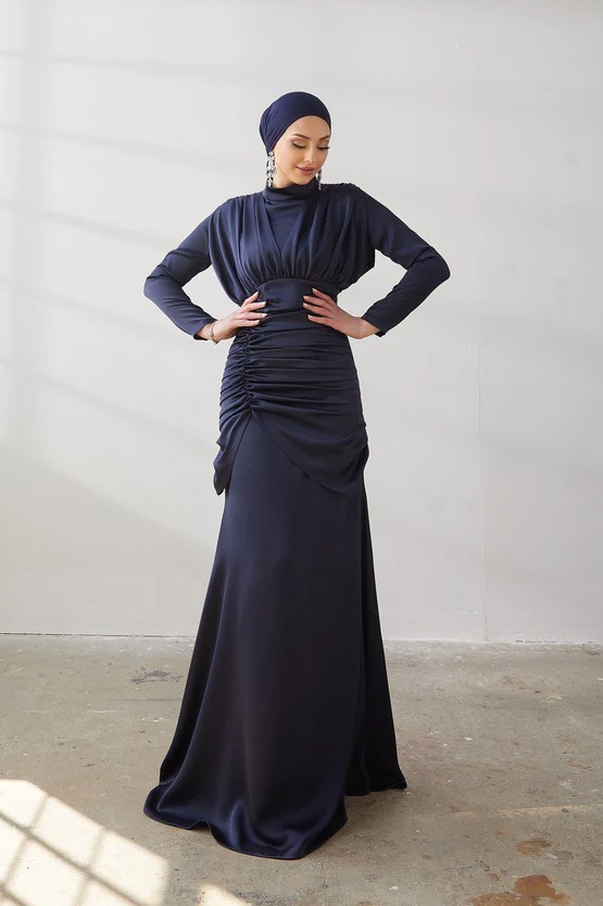 Ahla Navy Blue Hijab Evening Dress