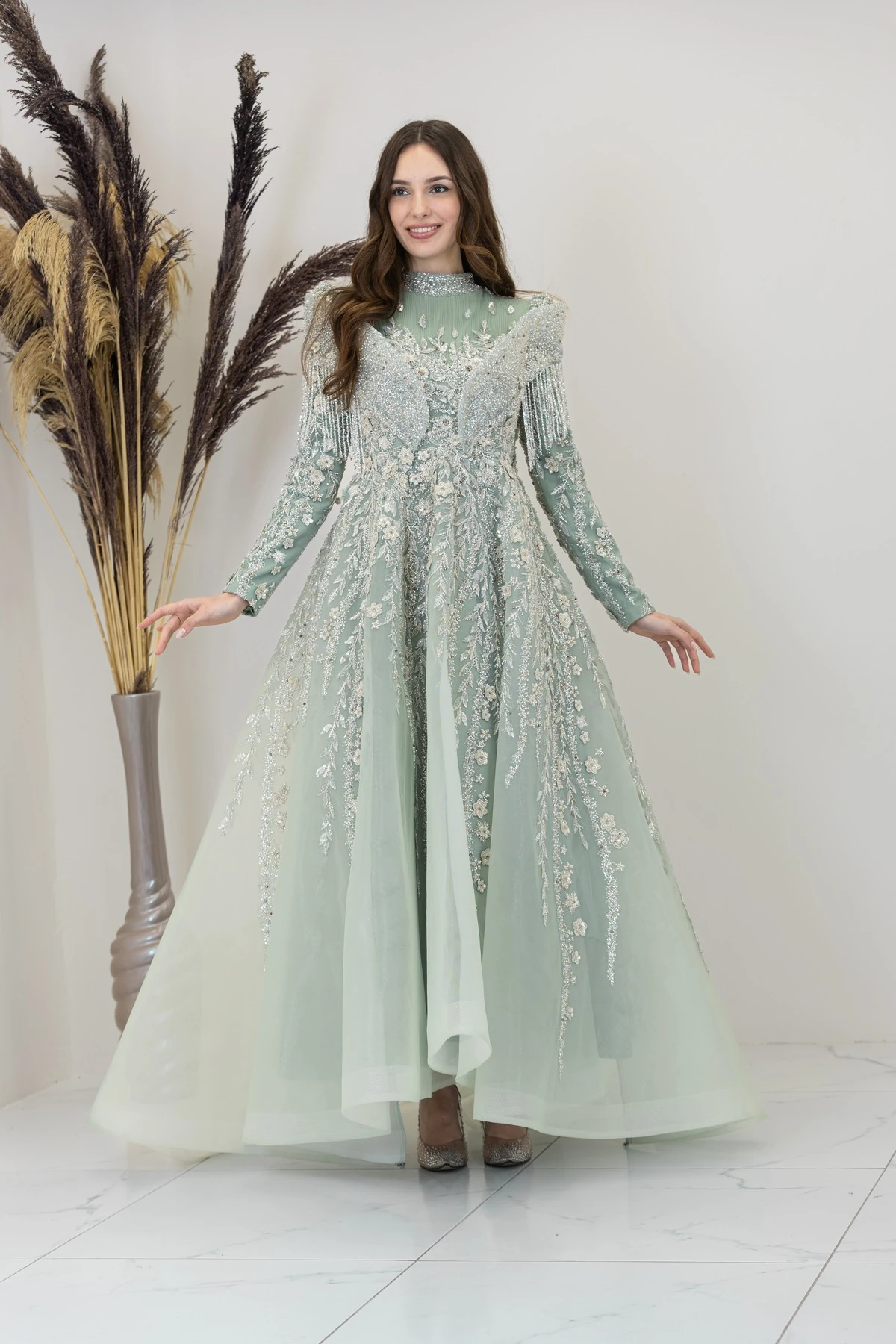 Asel Evening Dress - CAGLA GREEN