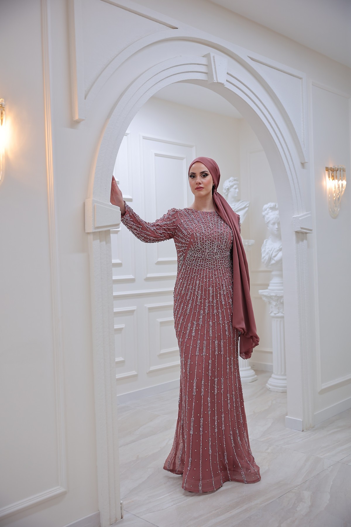 Elegant Evening Dress - DUSTY ROSE