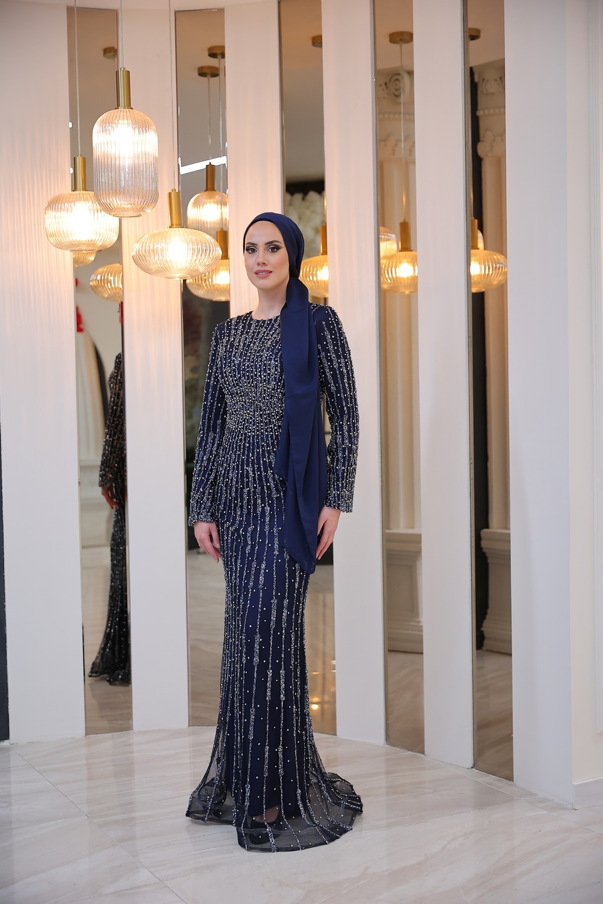 Elegant Evening Dress - NAVY BLUE