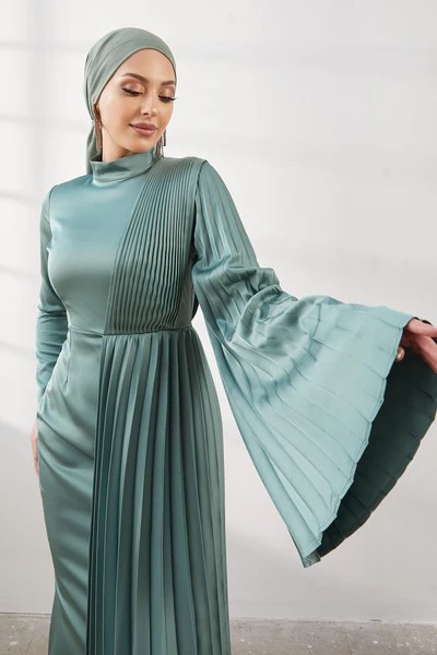 Elsa Su Yeşili Tesettür Abiye