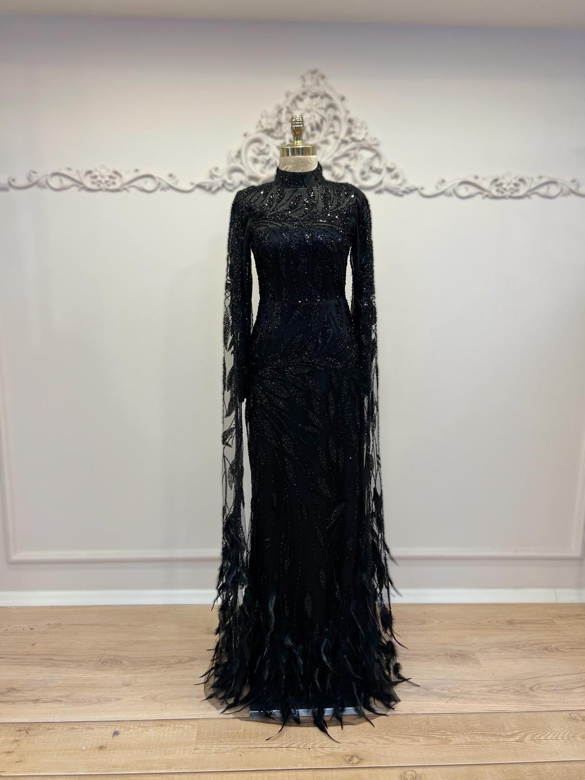 swan evening dress - BLACK