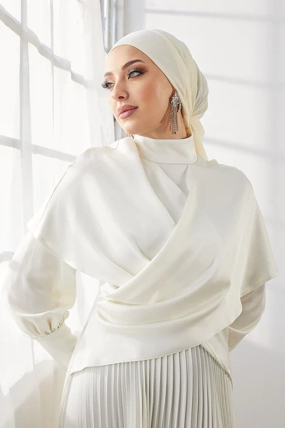 Ruya Ecru Modest Evening Dress