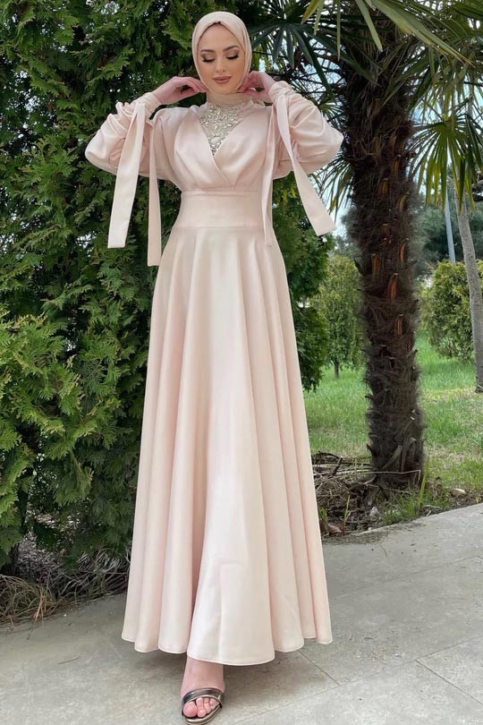 Salmon Gozde Modest Evening Dress