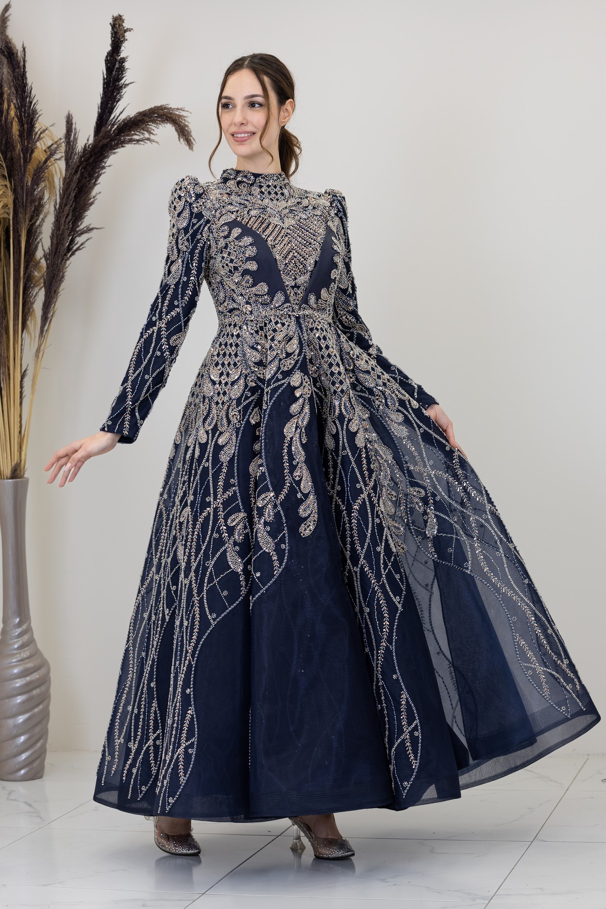 Yaprak Evening Dress - NAVY BLUE