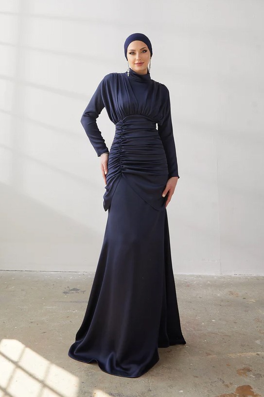 Ahla Navy Blue Hijab Evening Dress