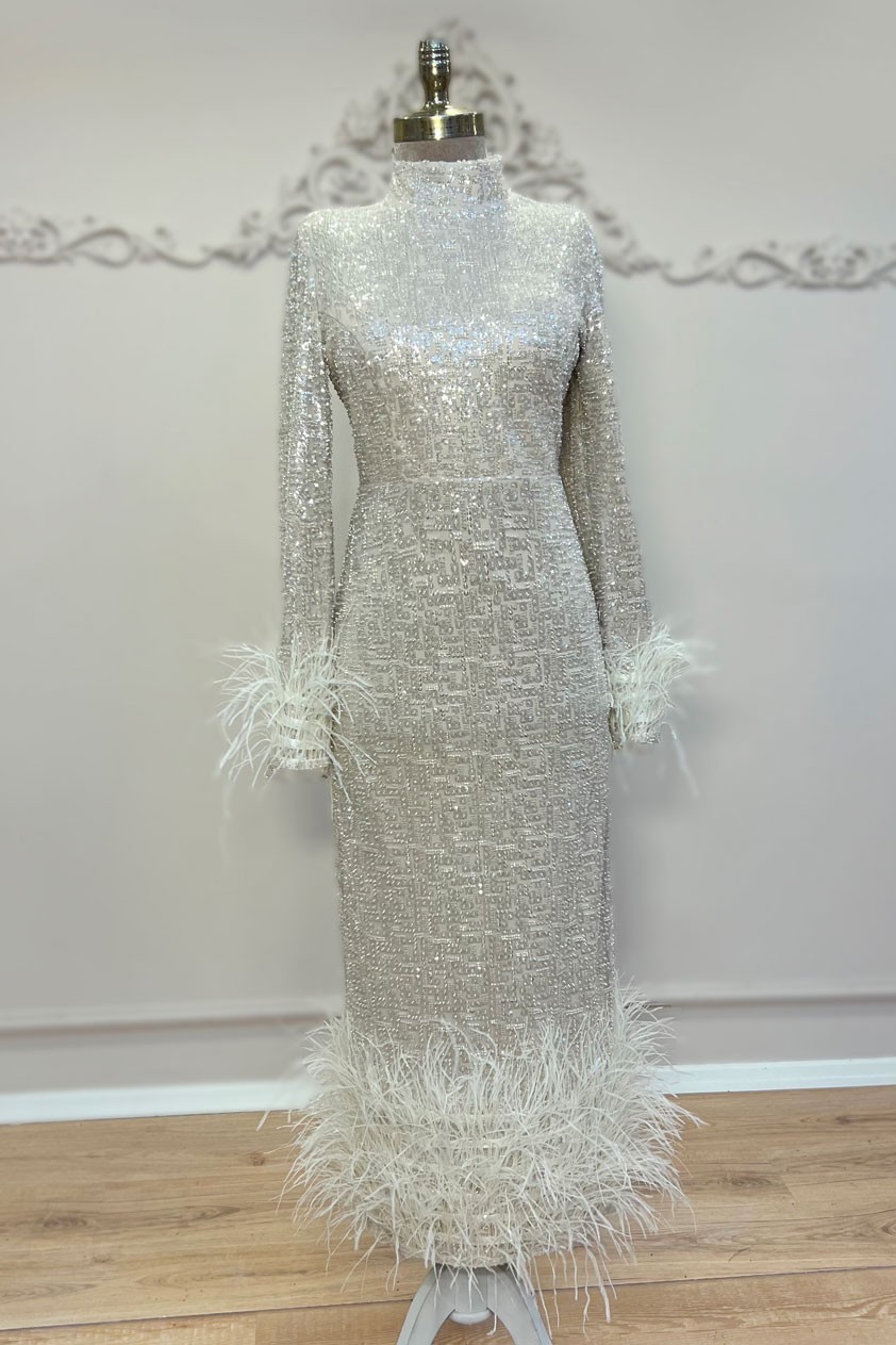 Leyna Hijab Evening Dress Beige