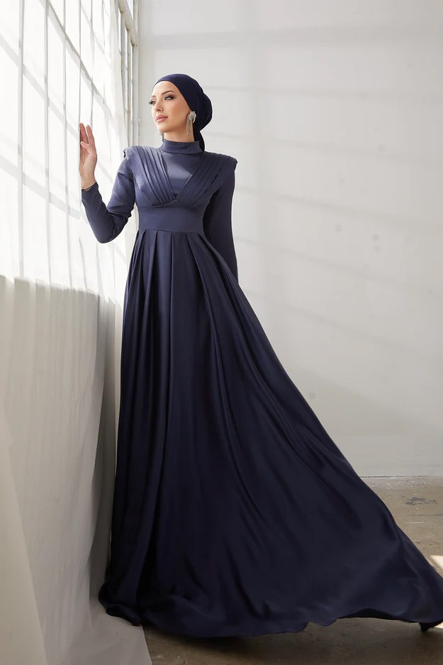 Nida Navy Blue Hijab Evening Dress