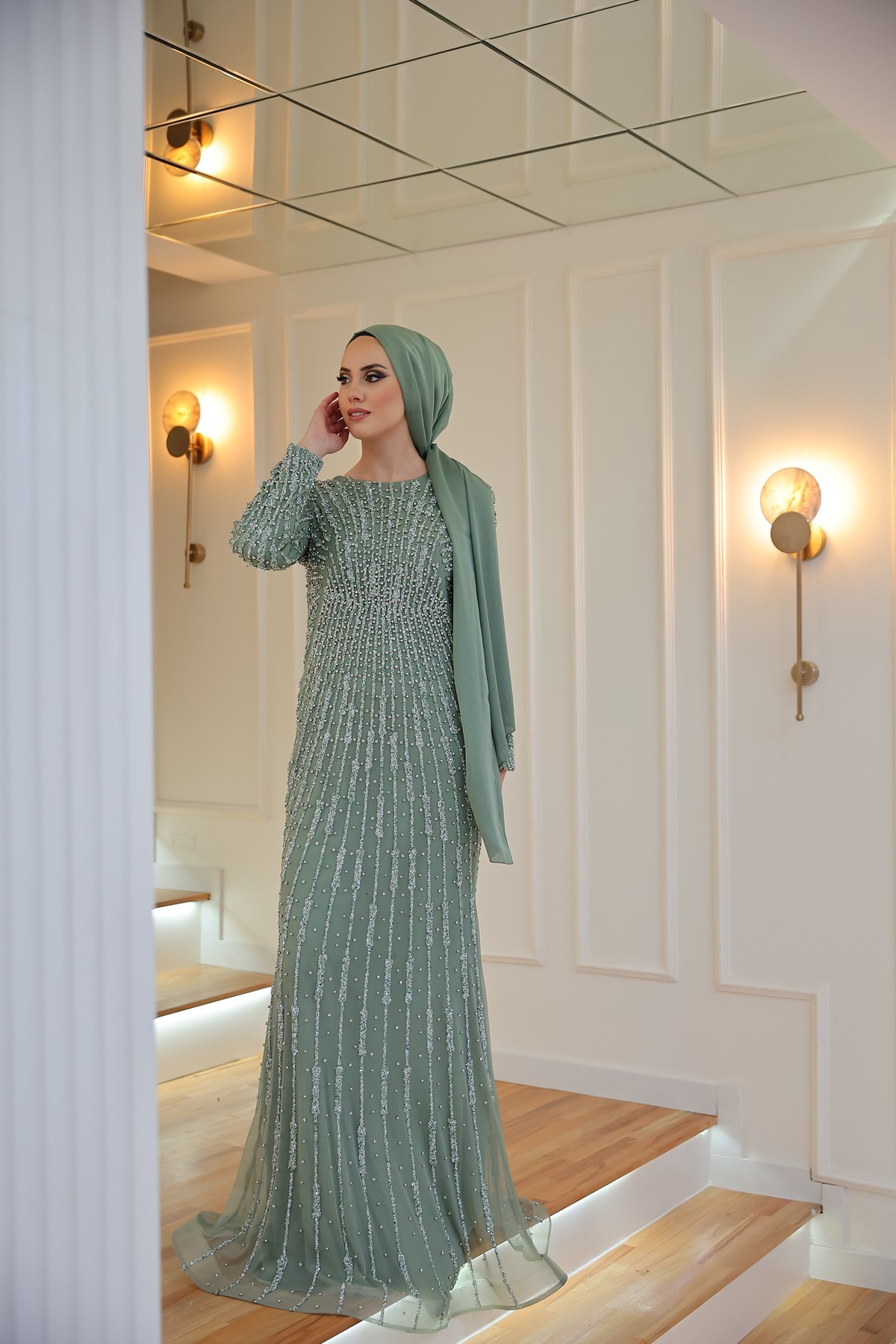 Elegant Evening Dress - CAGLA GREEN