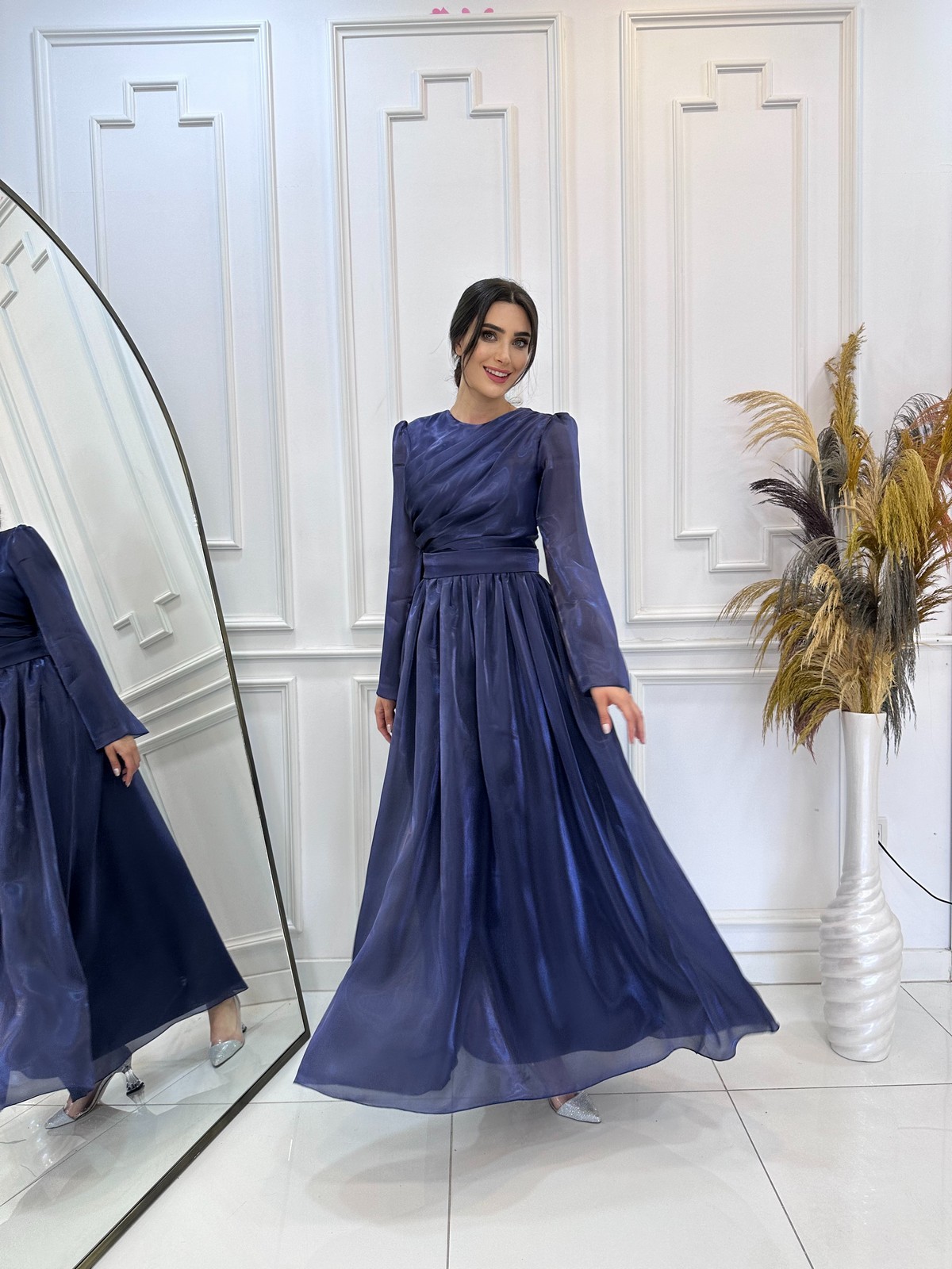 Flowers Evening Dress - NAVY BLUE