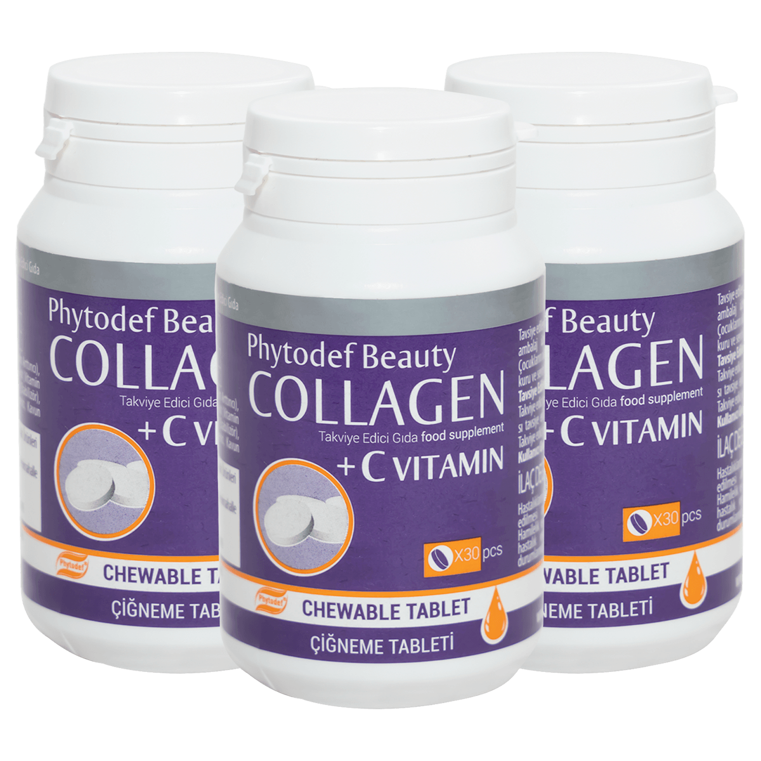 Kolajen + Vitamin C Çiğneme Tableti - 30 Adet X 3 Adet (Kavun ve Muz Aromalı)