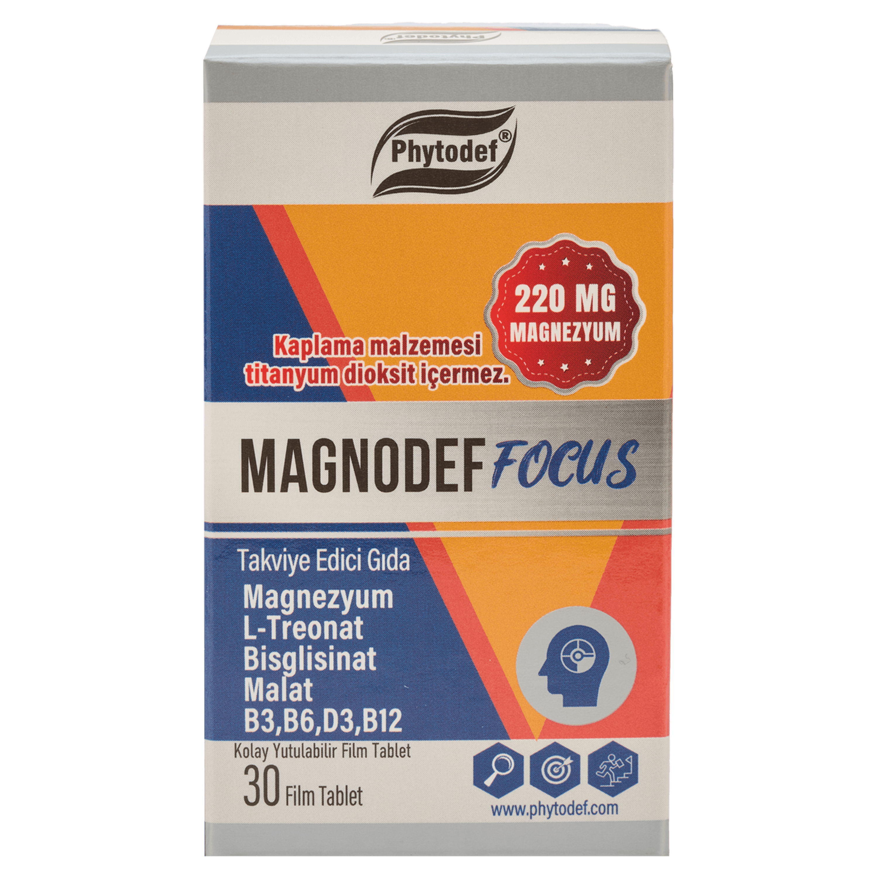 Magnodef Focus Magnezyum L-Treonat Bisglisinat Malat - 30 Film Tablet