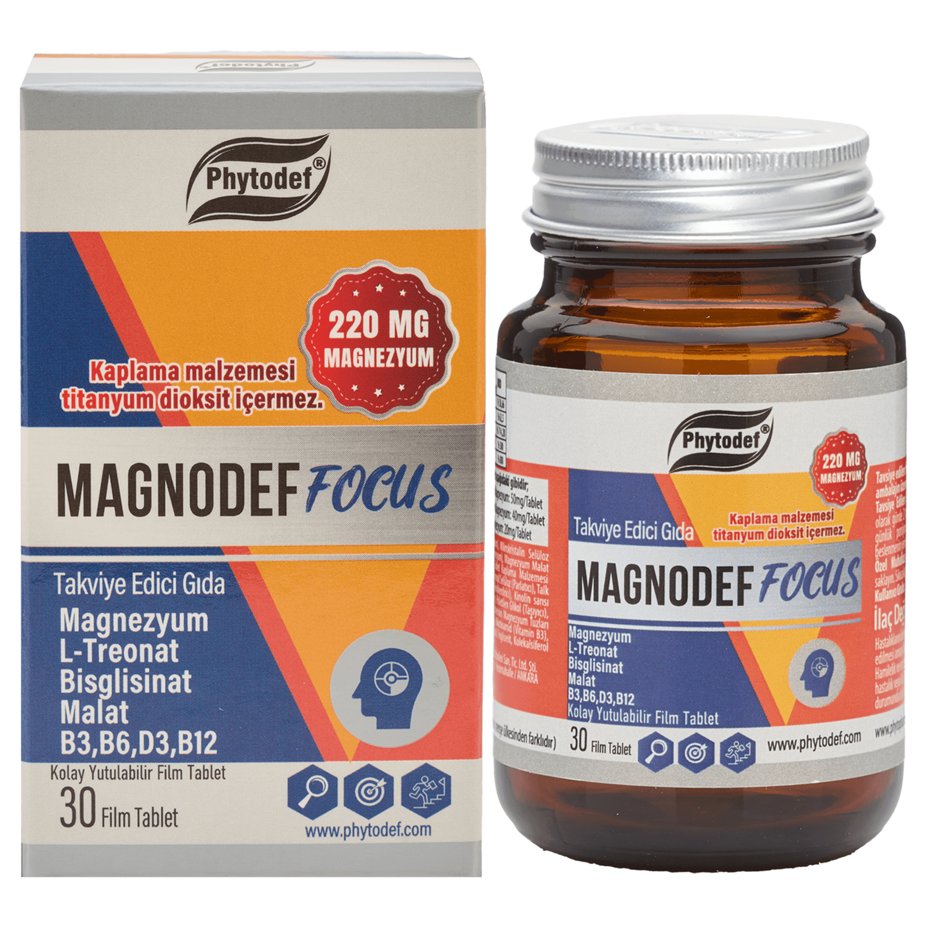 Magnodef Focus Magnezyum L-Treonat Bisglisinat Malat - 30 Film Tablet