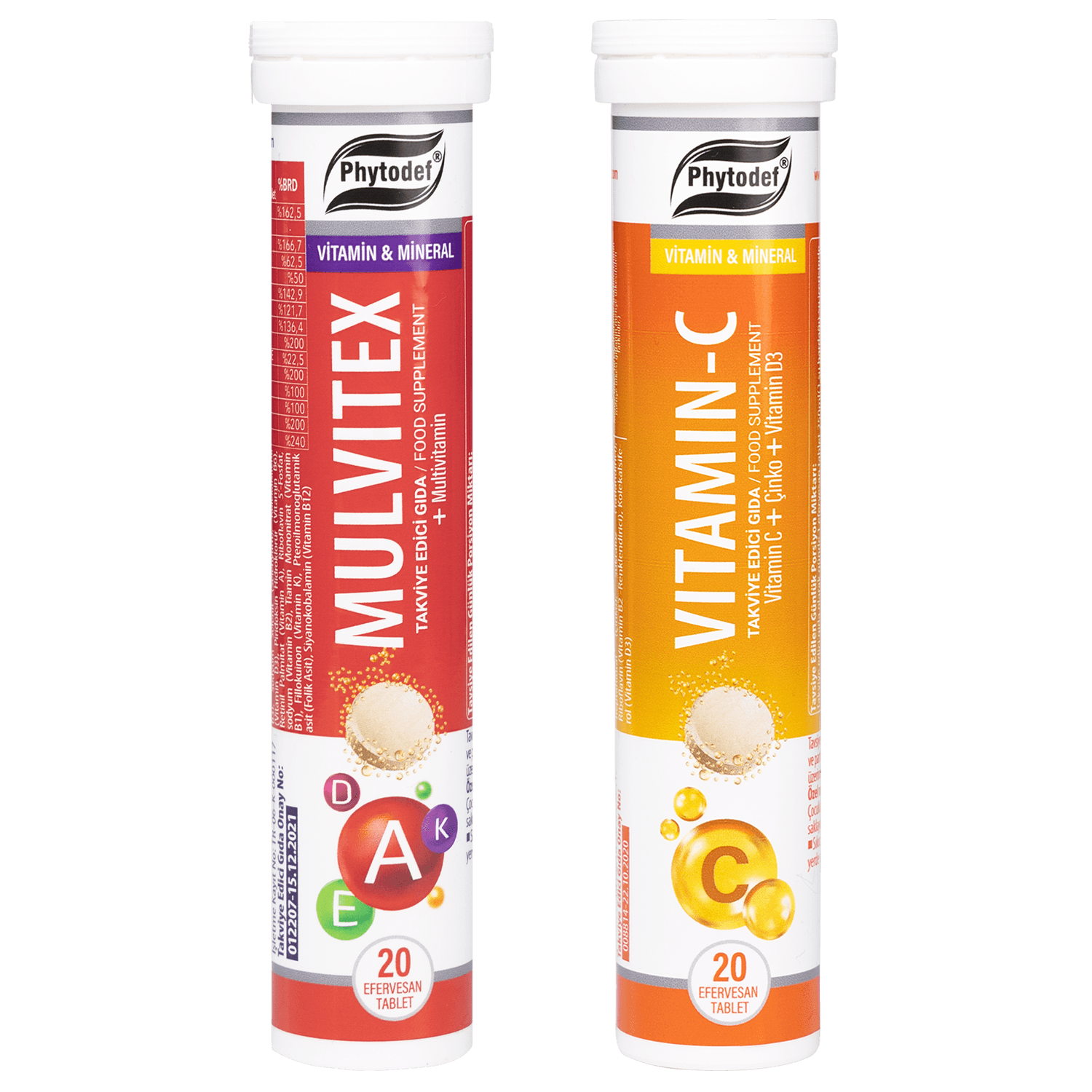 Vitamin C + Çinko + Vitamin D3 Efervesan Tablet - 20 Adet (Portakal Aromalı) & Mulvitex Multivitamin Efervesan Tablet - 20 Adet