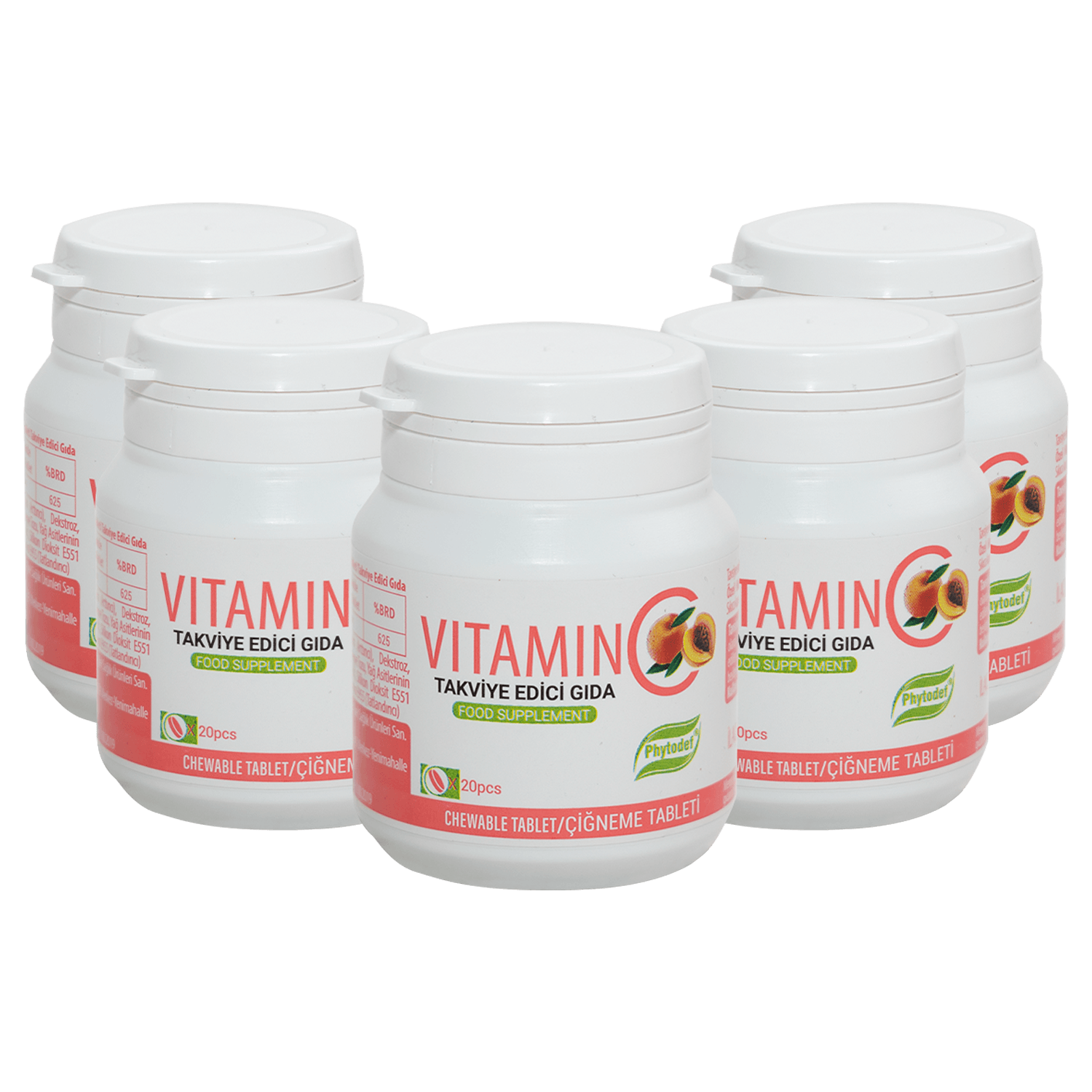 Vitamin C Çiğneme Tableti - 20 Adet X 5 Adet (Şeftali Aromalı)