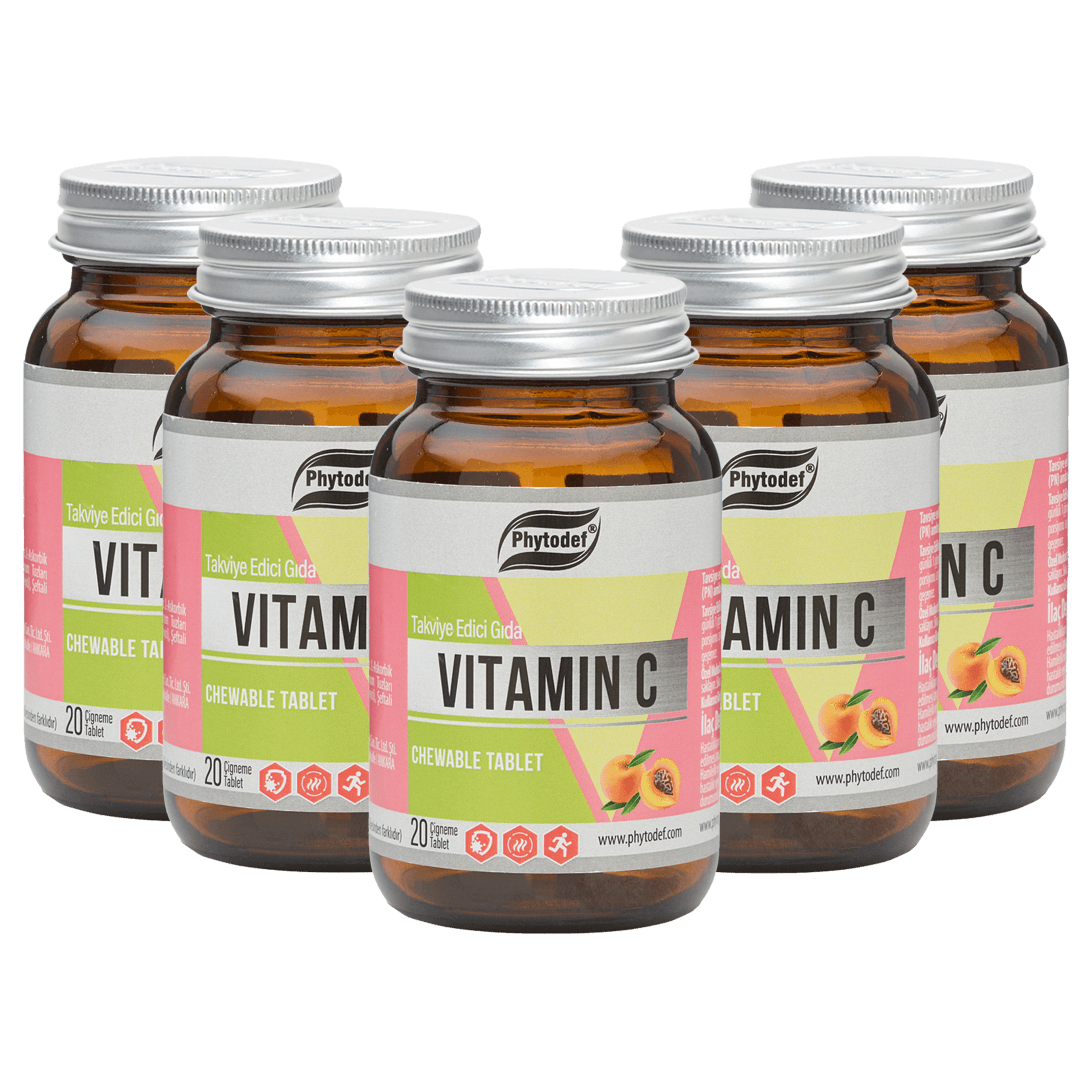 Vitamin C Çiğneme Tableti - 20 Adet X 5 Adet (Şeftali Aromalı)