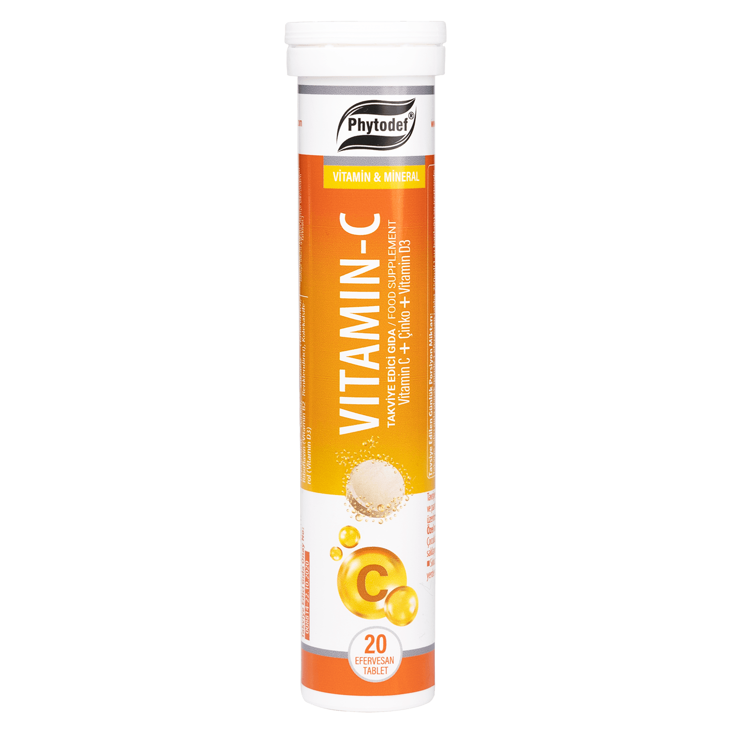 Vitamin C + Çinko + Vitamin D3 Efervesan Tablet - 20 Adet (Portakal Aromalı)