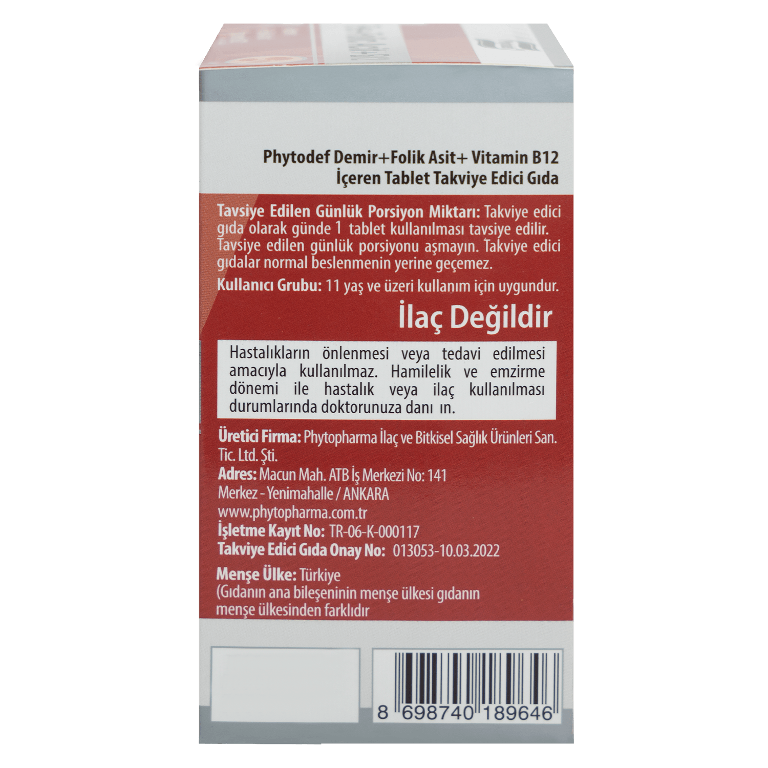 Demir + Folik Asit + Vitamin B12 - 30 Tablet