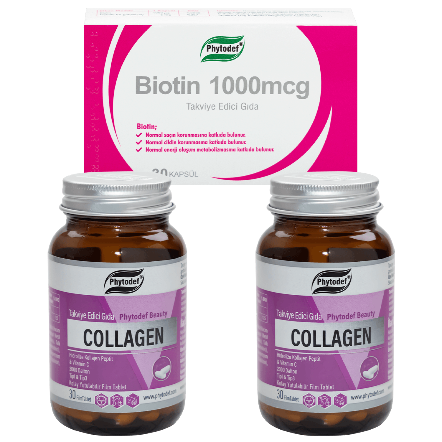 Kolajen + Vitamin C - 30 Tablet X 2 Adet & Biotin 1000 mcg - 30 Kapsül