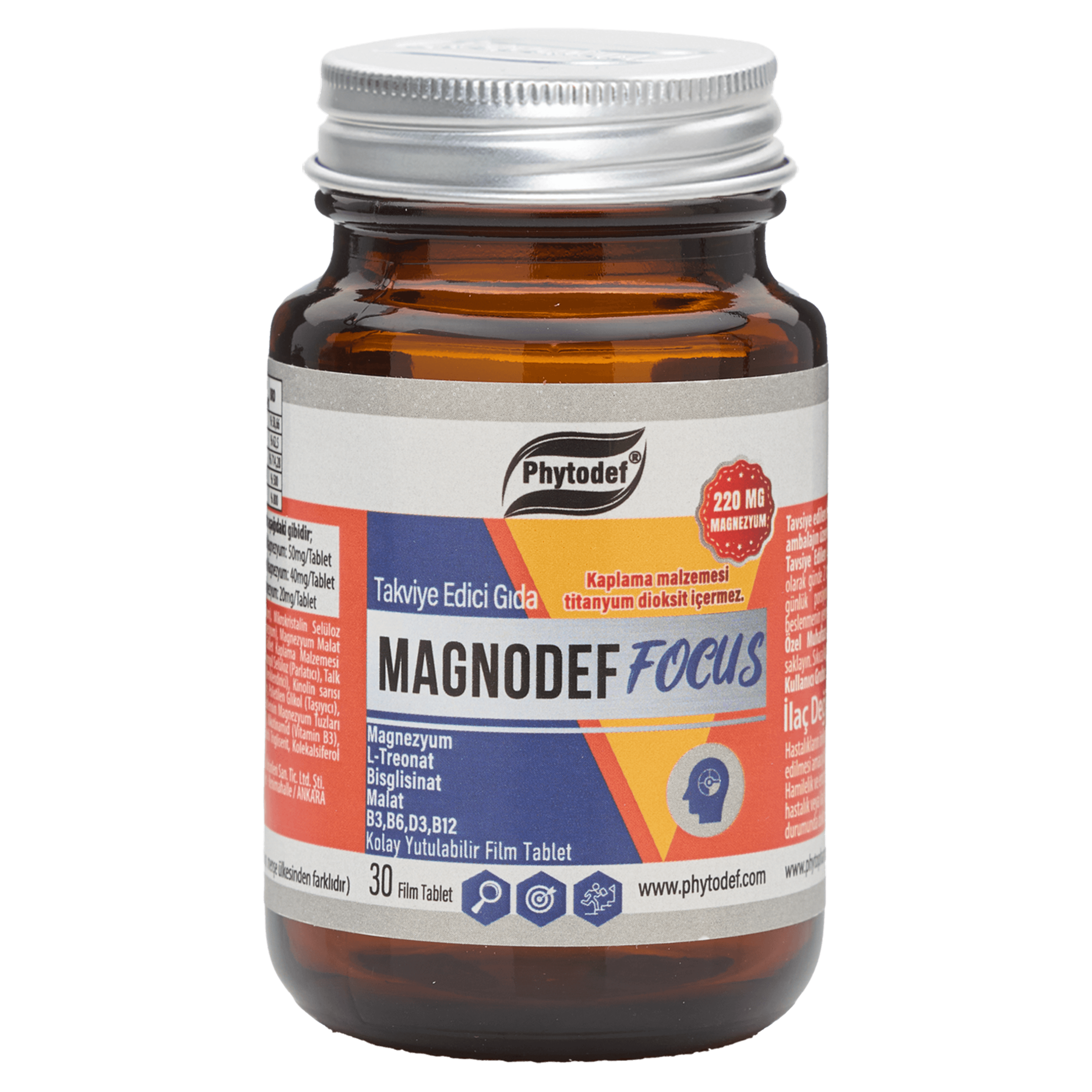 Magnodef Focus Magnezyum L-Treonat Bisglisinat Malat - 30 Film Tablet