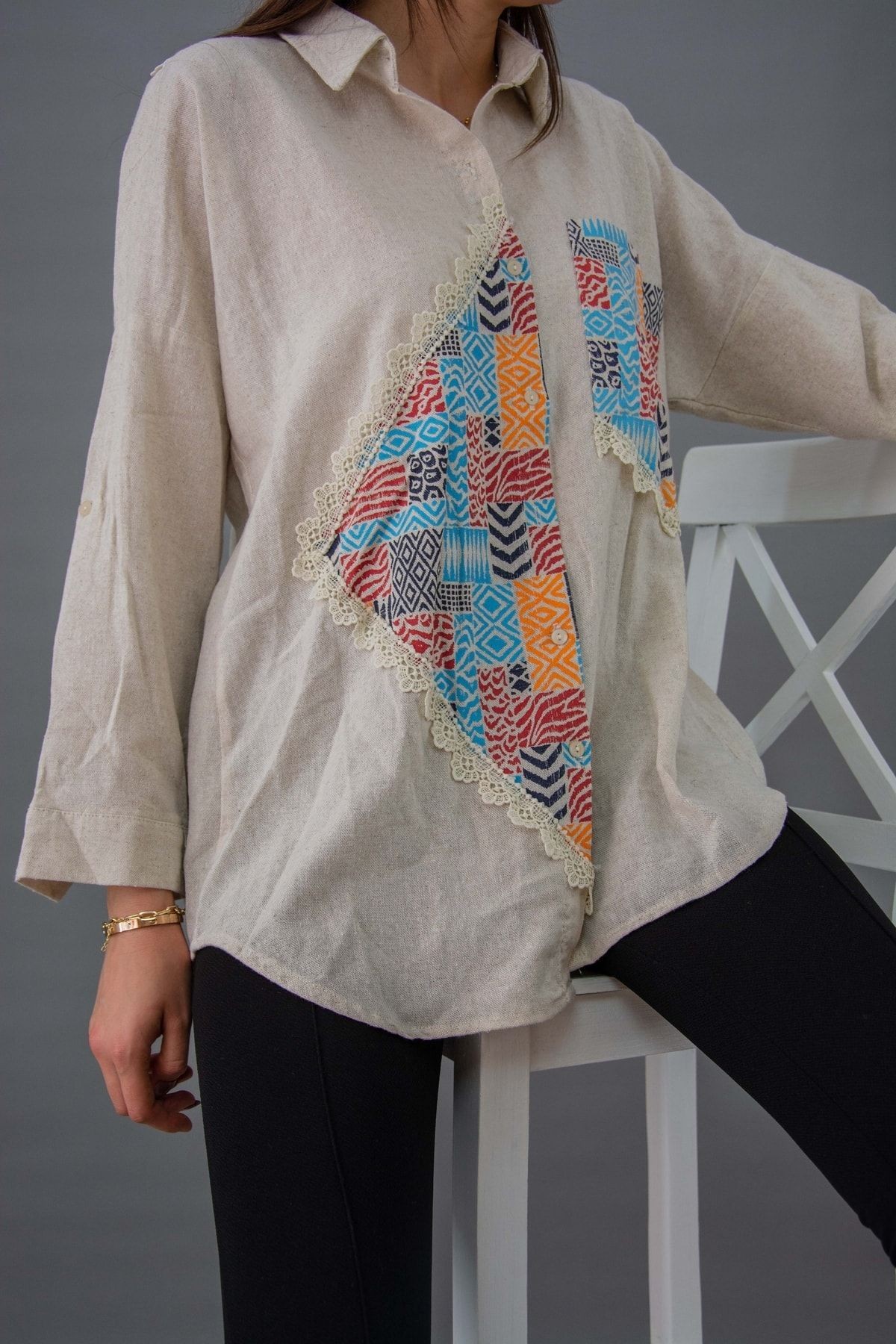 Patch Desenli Comfort Oversize Gömlek