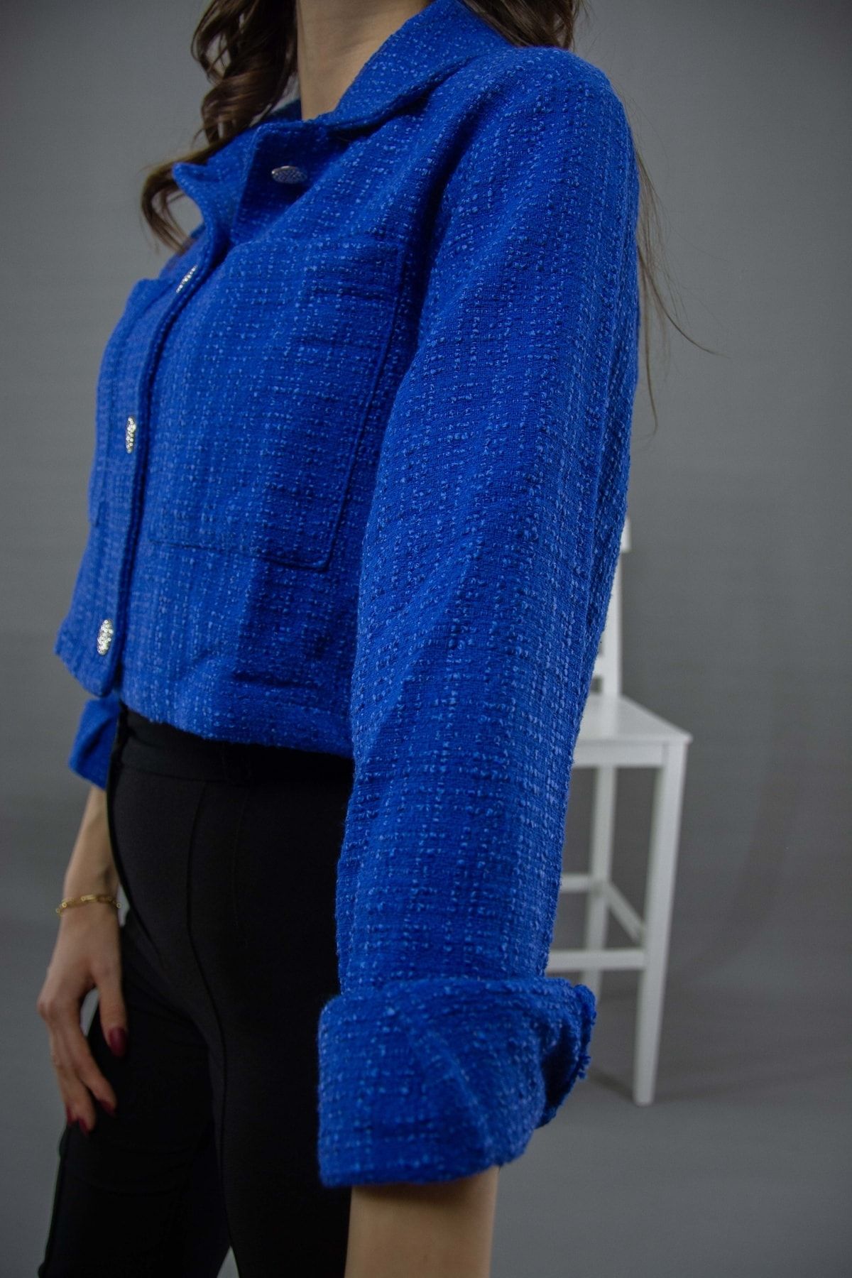 Buklet Kumaş Crop Ceket