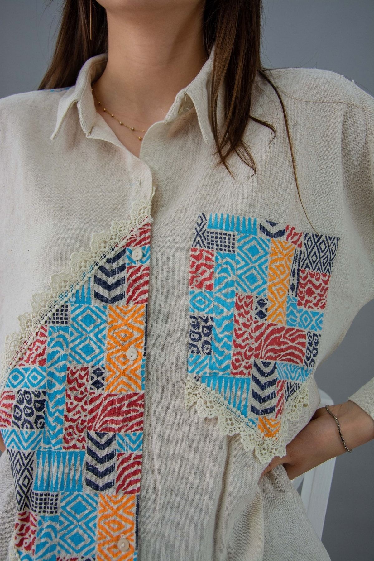 Patch Desenli Comfort Oversize Gömlek