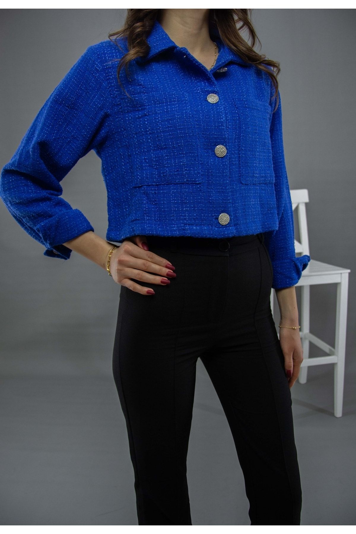 Buklet Kumaş Crop Ceket