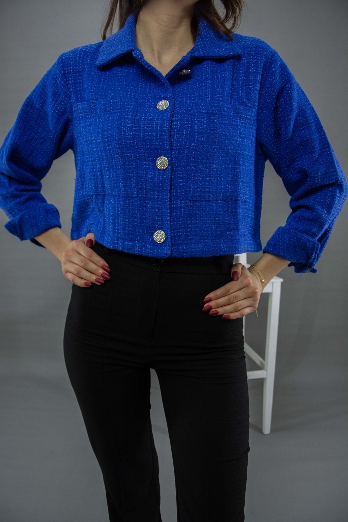 Buklet Kumaş Crop Ceket