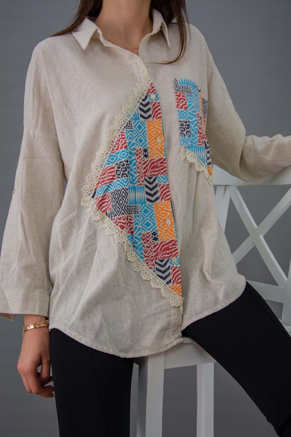 Patch Desenli Comfort Oversize Gömlek