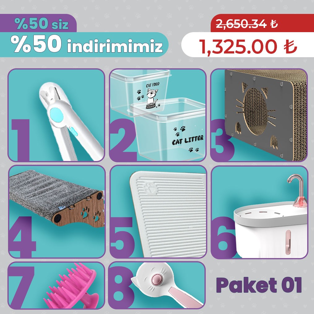 8 ürün tek pakette | 50% siz 50% indirimimiz (Paket 01)