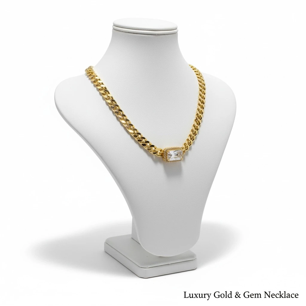 Işıltılı Küp Taşlı Altın Kaplama Kolye