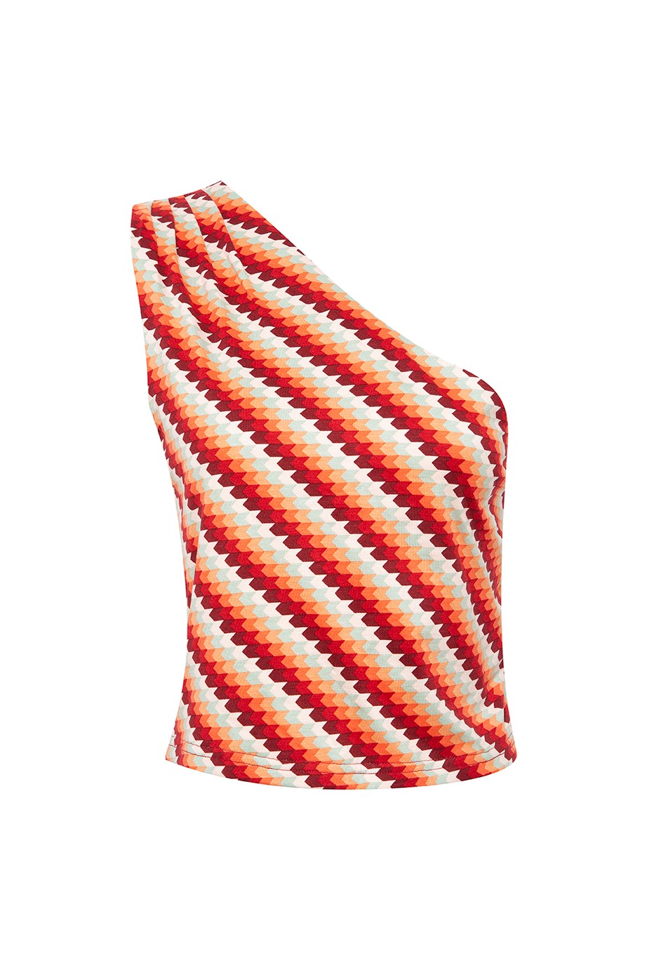 ONE SHOULDER CROP TOP - Kırmızı Retro Desenli