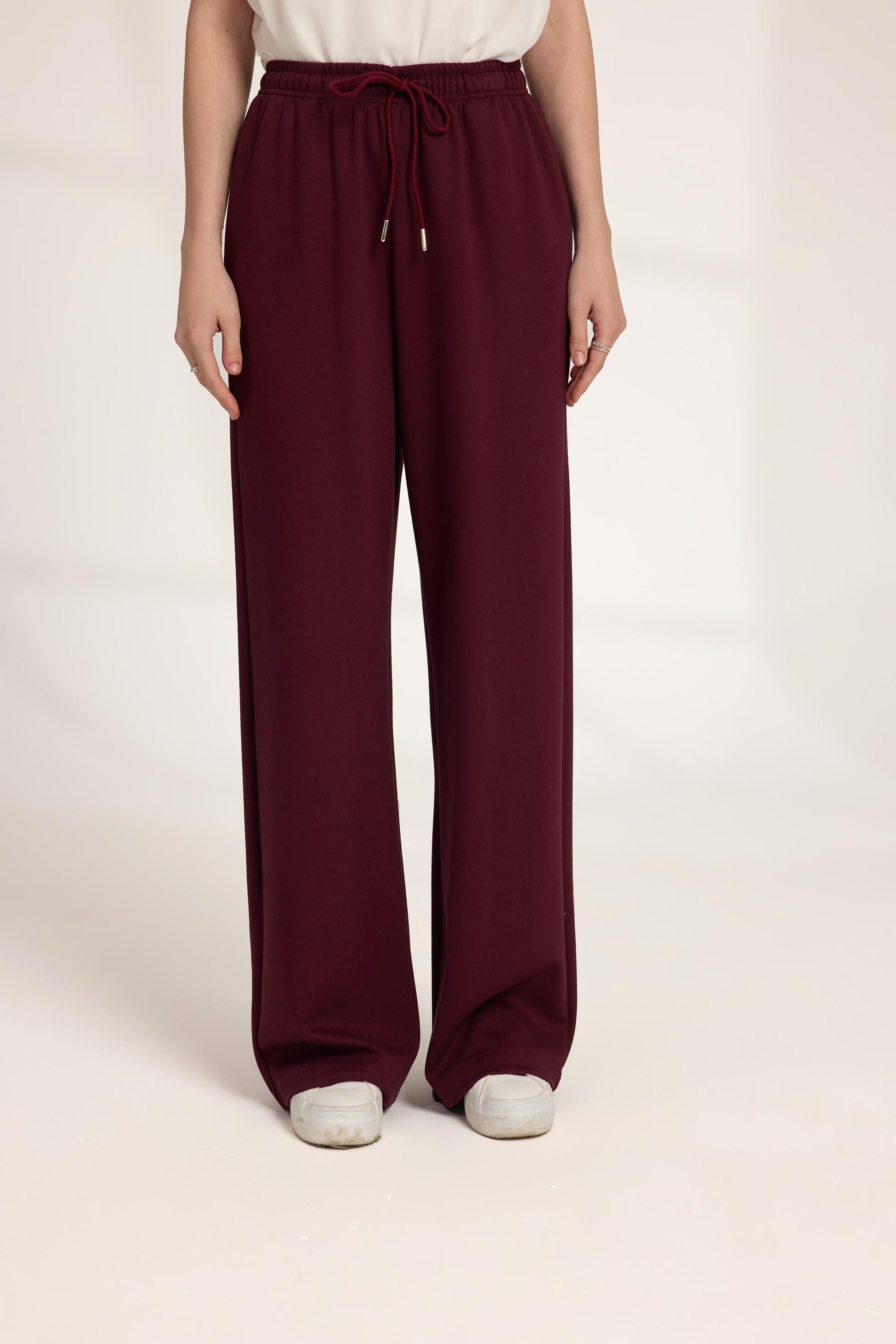 Bağlamalı Bol Paça Pantolon Bordo