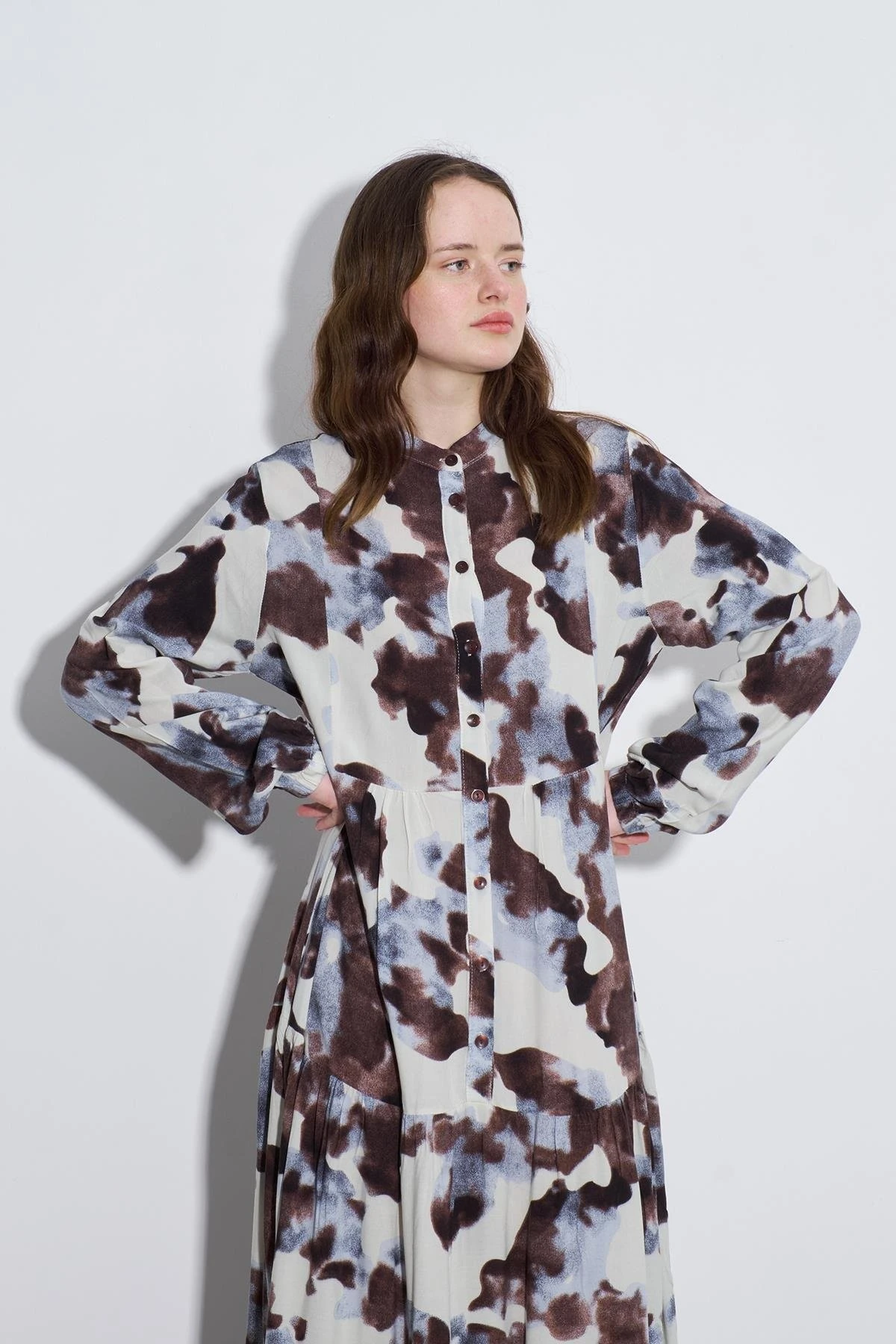 Afra Desenli Elbise-Kahverengi