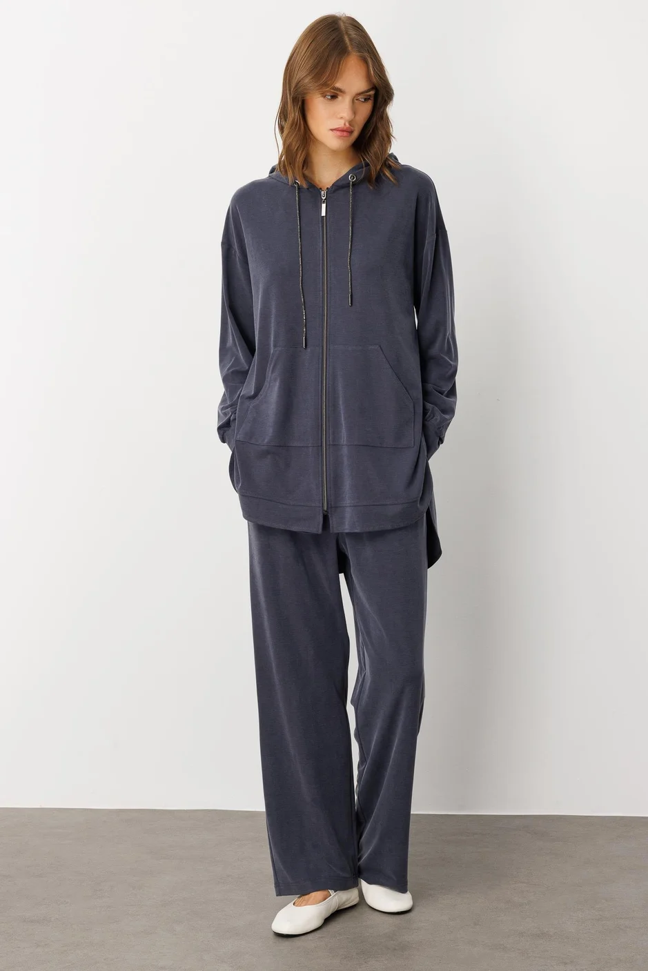 Soft Örme (miccell %55 doğal içerik) Elişi Detaylı Pantalon Kombin Takım