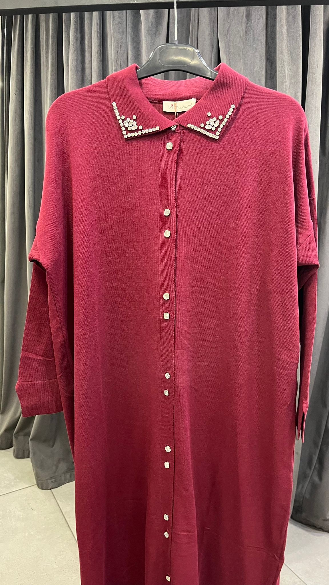 Jolie Taşlı Merserize Hırka Bordo