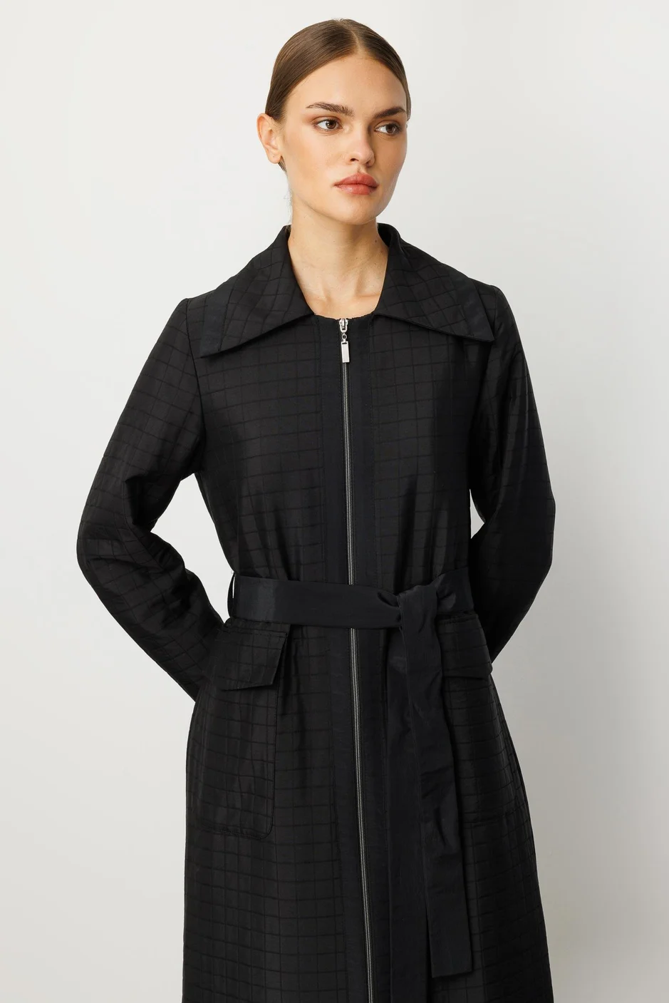 Jakar Kapitone ve Düz Garni Kumaşlı İçi Komple Astarlı Trench Kap