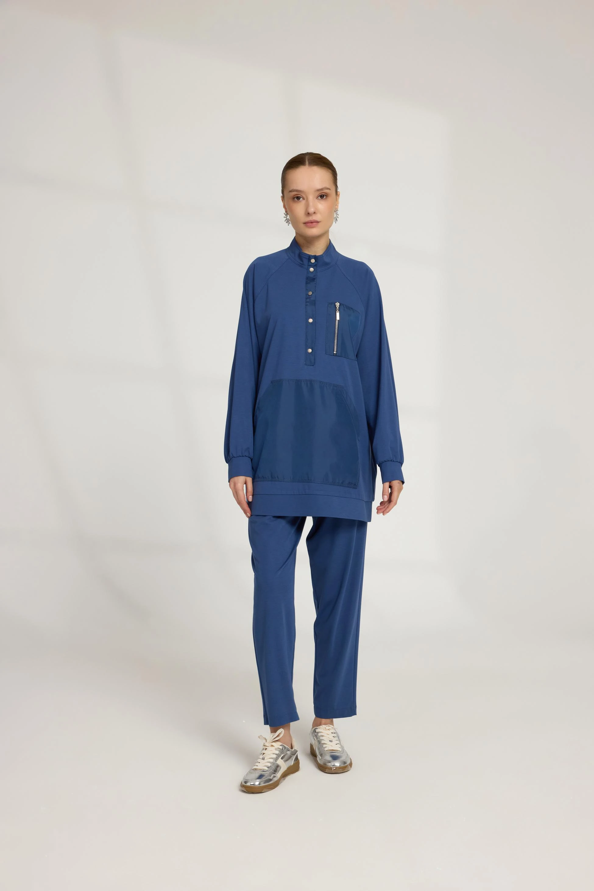 Fermuarlı Bambu Takım İndigo