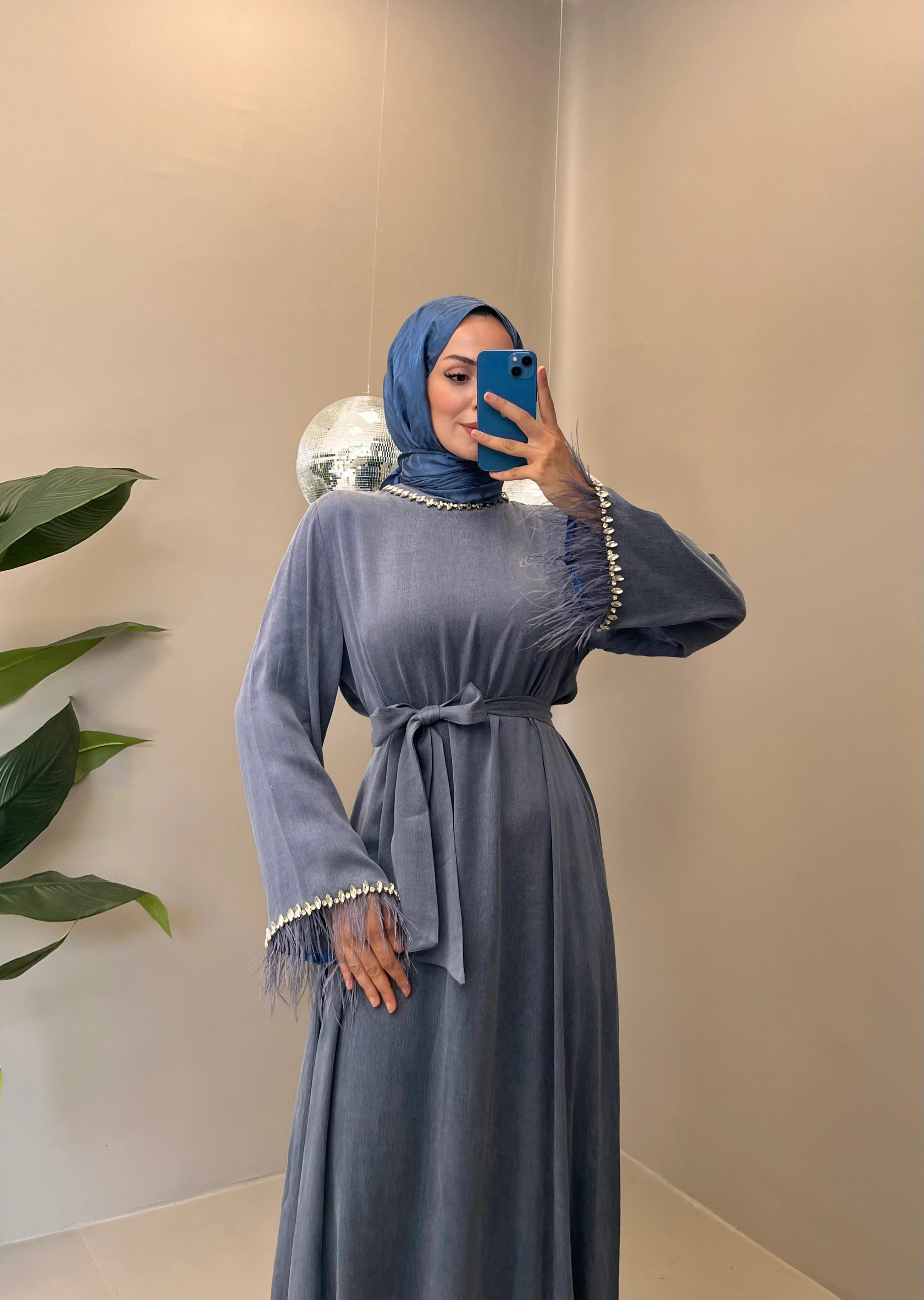 DÜZ CUPRA TAŞLI ELBİSE 