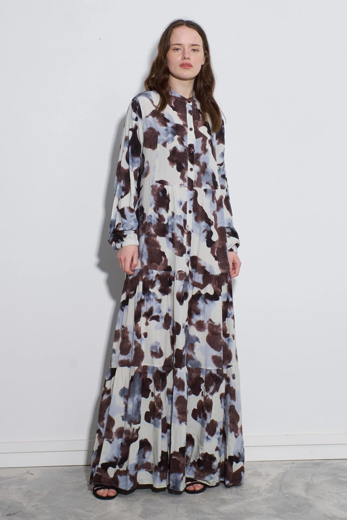 Afra Desenli Elbise-Kahverengi