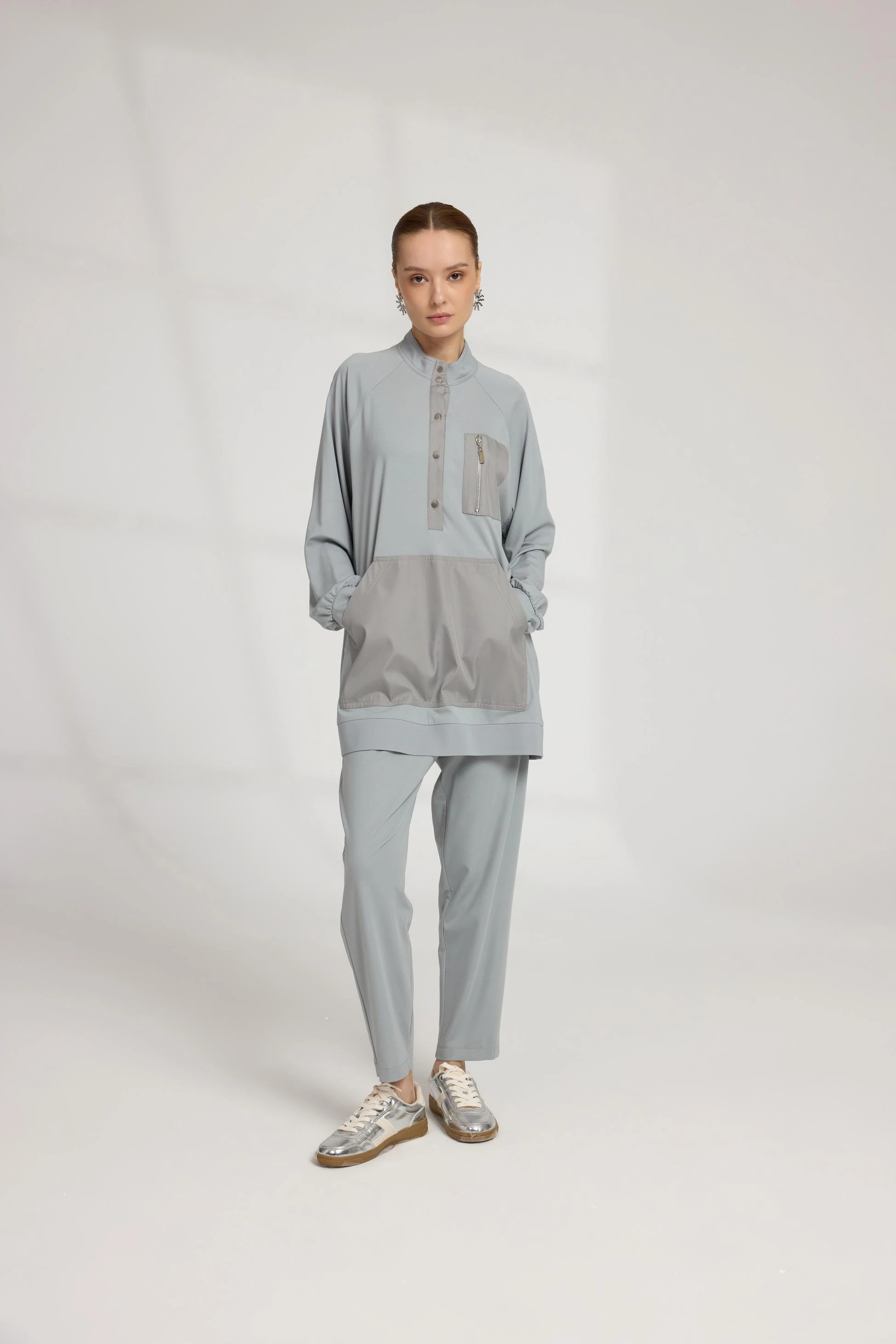 Fermuarlı Bambu Takım Gri