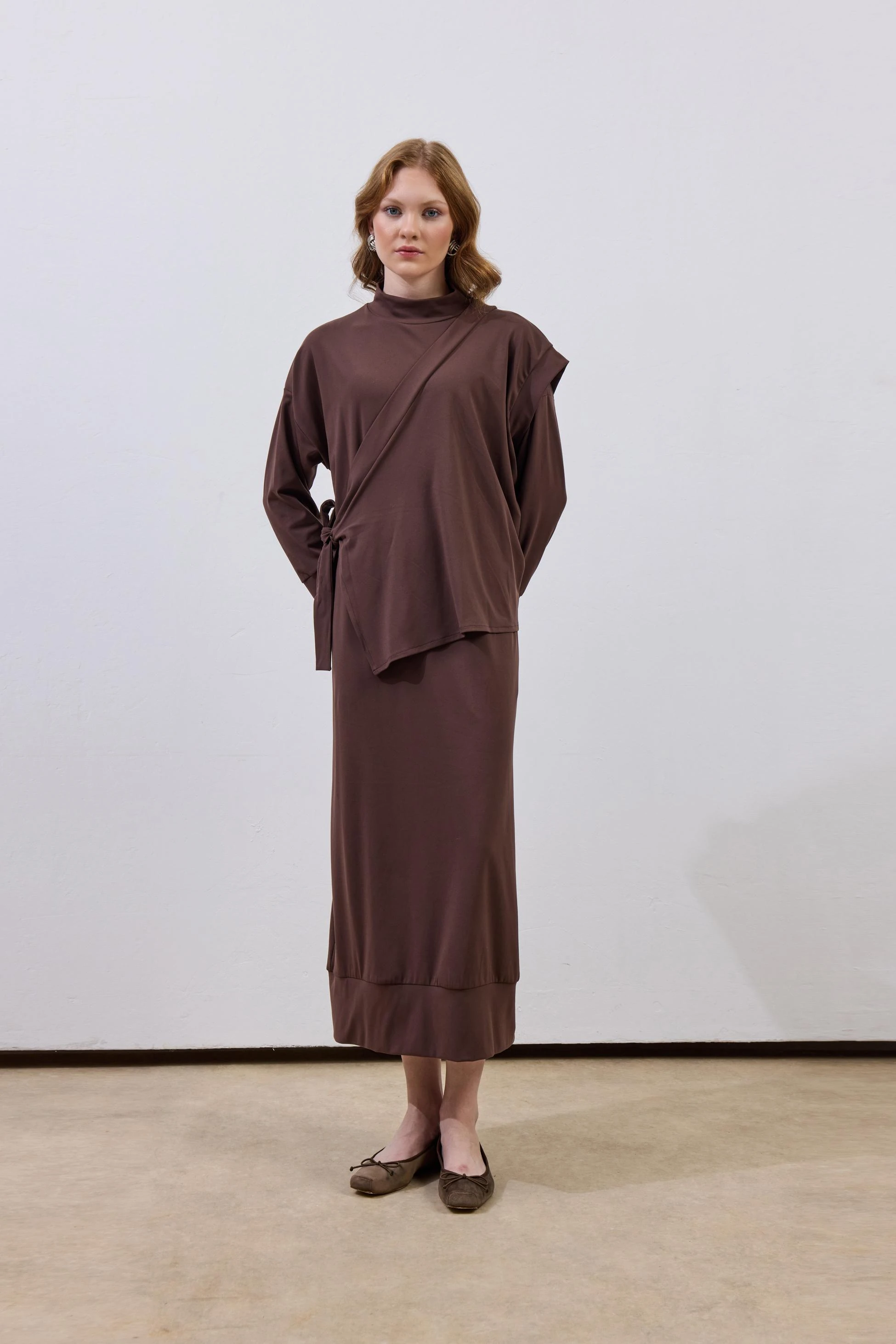 Bağlamalı Elbise-Kahverengi