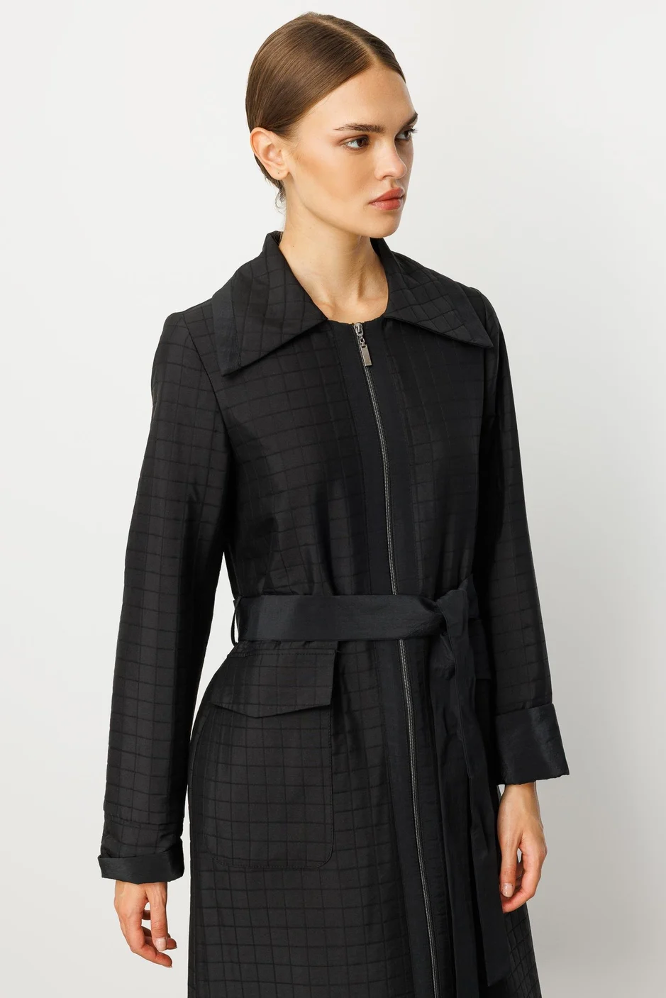 Jakar Kapitone ve Düz Garni Kumaşlı İçi Komple Astarlı Trench Kap