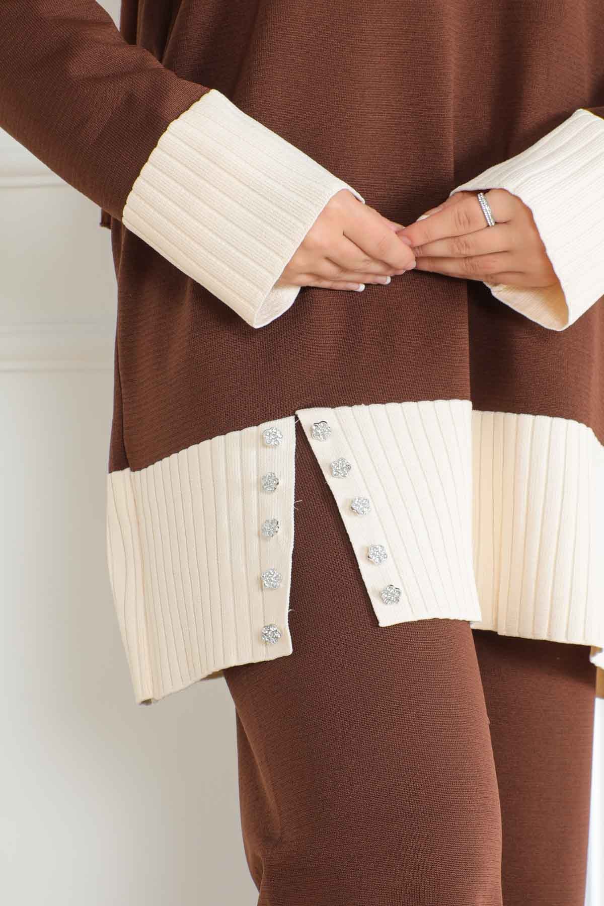 Örme Taşlı Takım Kahve