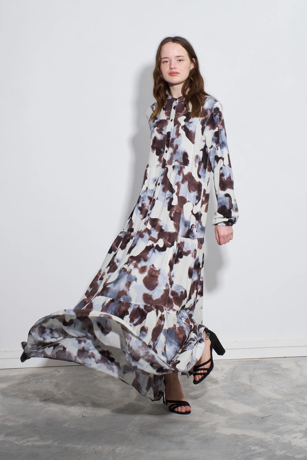 Afra Desenli Elbise-Kahverengi