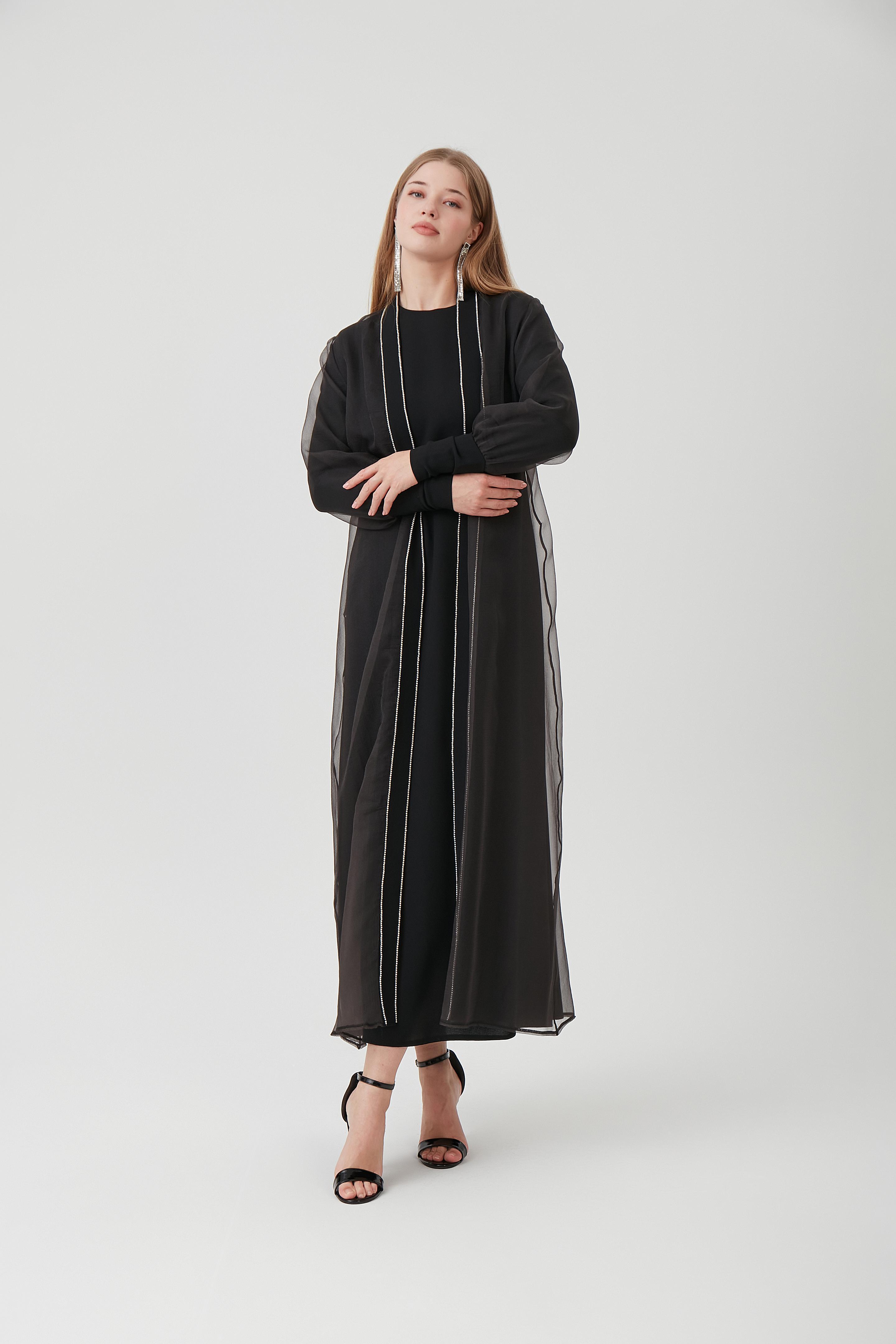 PATI TAŞLI ABAYA MODEL - SİYAH