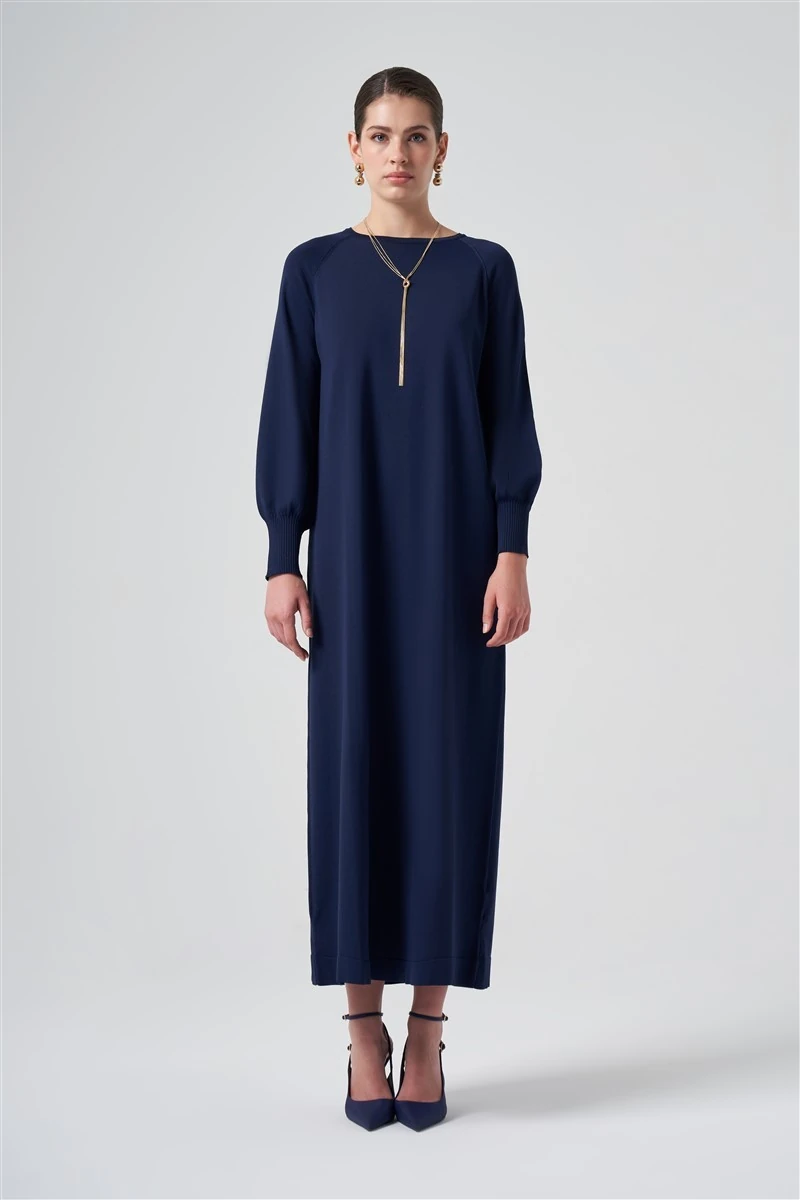 Balon Kol Elbise Nuss-Lacivert