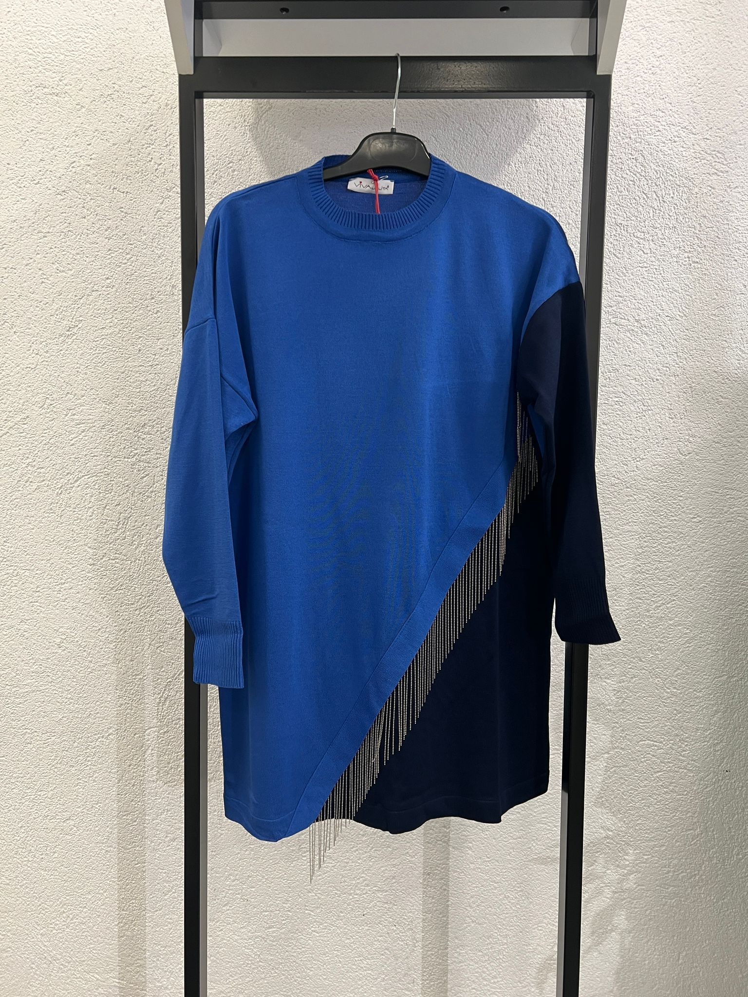 Saçaklı Tunik Saks Lacivert